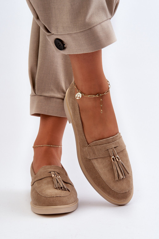 Beige Women's Suede Moccasins With Flat Heel Zazoo 3420 Beige Women's Suede Moccasins With Flat Heel Zazoo 3420
