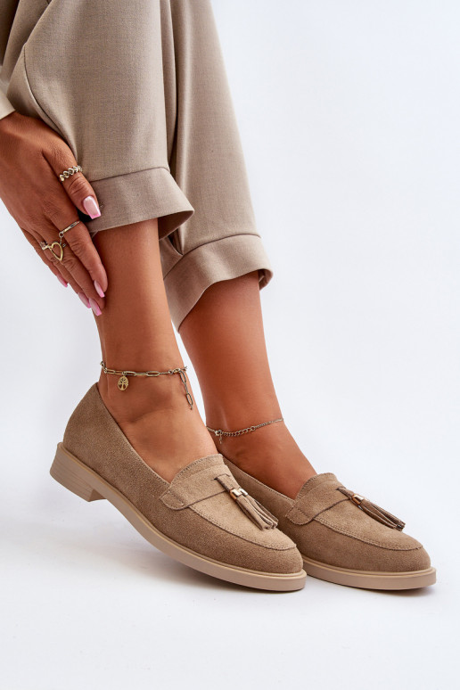 Beige Women's Suede Moccasins With Flat Heel Zazoo 3420 Beige Women's Suede Moccasins With Flat Heel Zazoo 3420