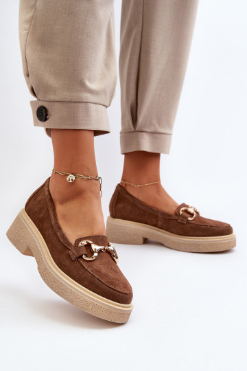 Zazoo 3429 Zamszowe Mokasyny DamskiewithOzdobą Brązowe