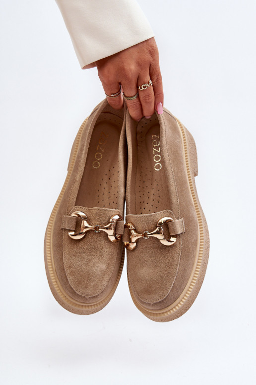 Zazoo 3429 Suede Women's Moccasins With Decoration Beige