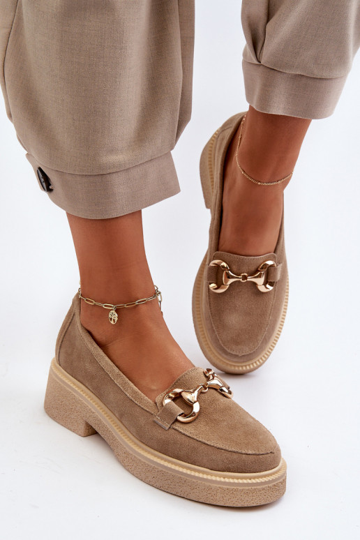 Zazoo 3429 Suede Women's Moccasins With Decoration Beige