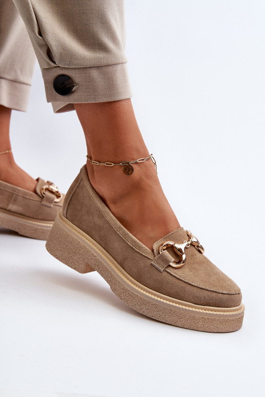 Zazoo 3429 Suede Women's Moccasins With Decoration Beige