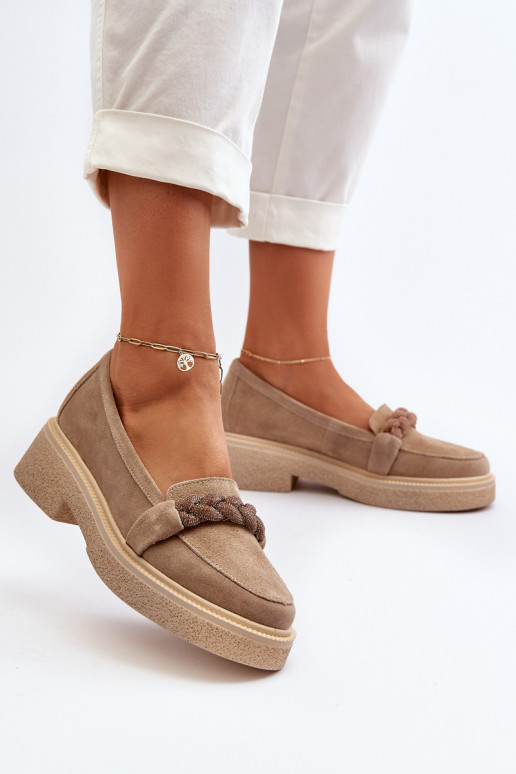 Women's Suede Moccasins with Decoration Beige Zazoo 3429/W Women's Suede Moccasins with Decoration Beige Zazoo 3429/W