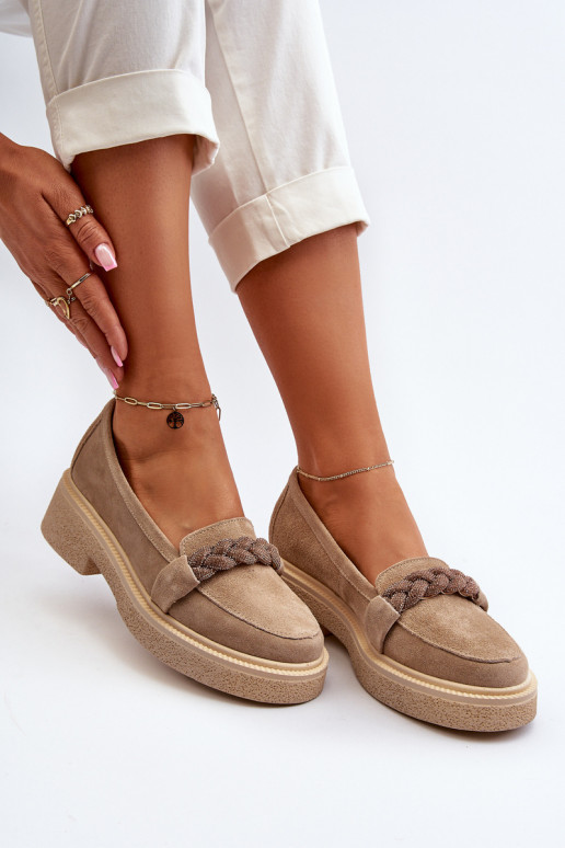 Women's Suede Moccasins with Decoration Beige Zazoo 3429/W Women's Suede Moccasins with Decoration Beige Zazoo 3429/W