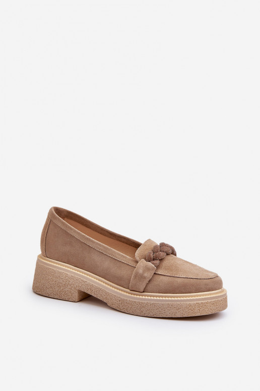 Women's Suede Moccasins with Decoration Beige Zazoo 3429/W Women's Suede Moccasins with Decoration Beige Zazoo 3429/W