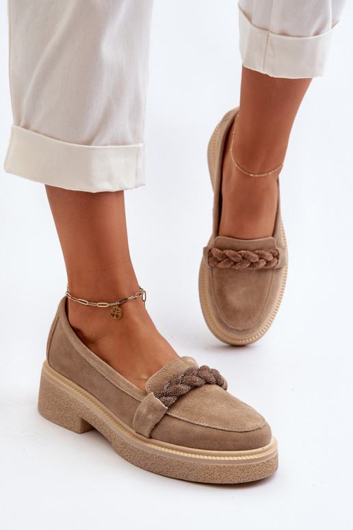 Women's Suede Moccasins with Decoration Beige Zazoo 3429/W Women's Suede Moccasins with Decoration Beige Zazoo 3429/W