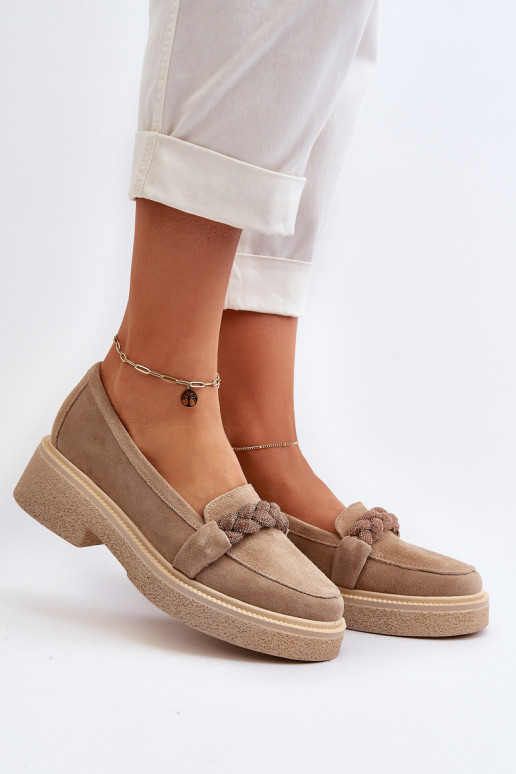 Women's Suede Moccasins with Decoration Beige Zazoo 3429/W Women's Suede Moccasins with Decoration Beige Zazoo 3429/W
