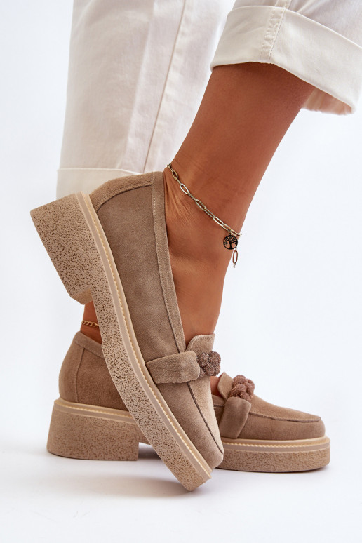 Women's Suede Moccasins with Decoration Beige Zazoo 3429/W Women's Suede Moccasins with Decoration Beige Zazoo 3429/W