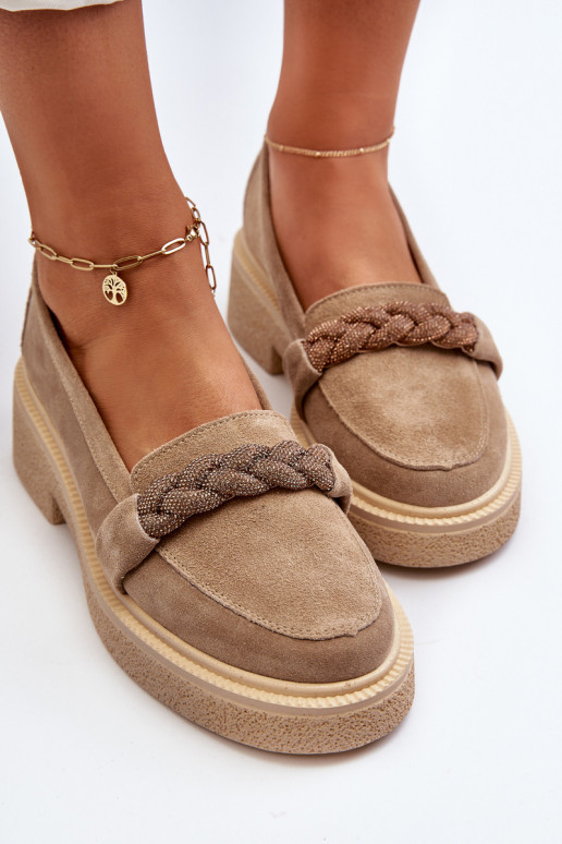 Women's Suede Moccasins with Decoration Beige Zazoo 3429/W Women's Suede Moccasins with Decoration Beige Zazoo 3429/W