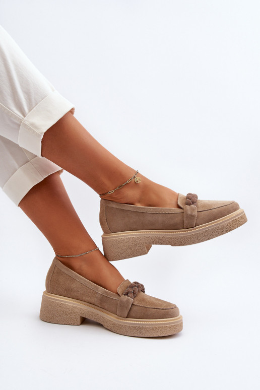 Women's Suede Moccasins with Decoration Beige Zazoo 3429/W Women's Suede Moccasins with Decoration Beige Zazoo 3429/W
