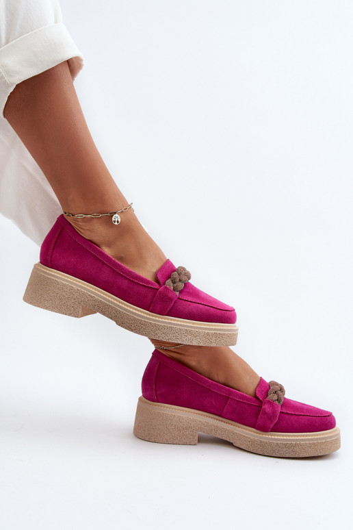 Zazoo 3429/W Women's Suede Moccasins with Decoration Fuchsia