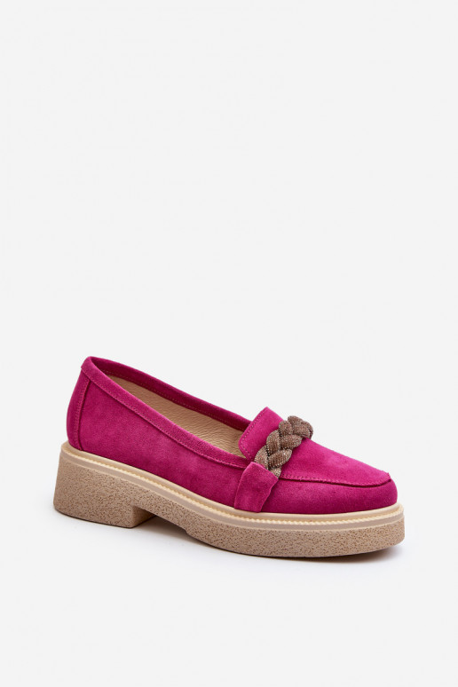 Zazoo 3429/W Women's Suede Moccasins with Decoration Fuchsia
