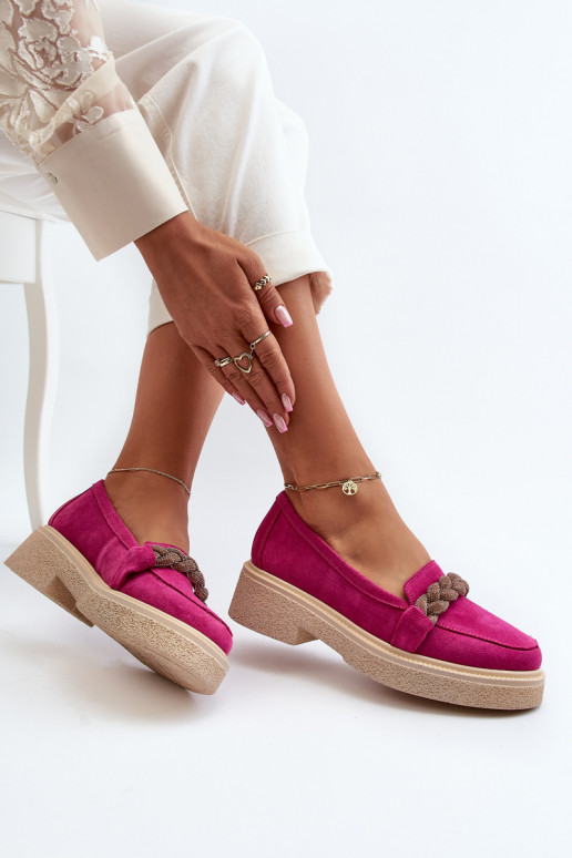 Zazoo 3429/W Women's Suede Moccasins with Decoration Fuchsia