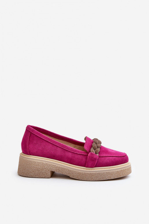 Zazoo 3429/W Women's Suede Moccasins with Decoration Fuchsia