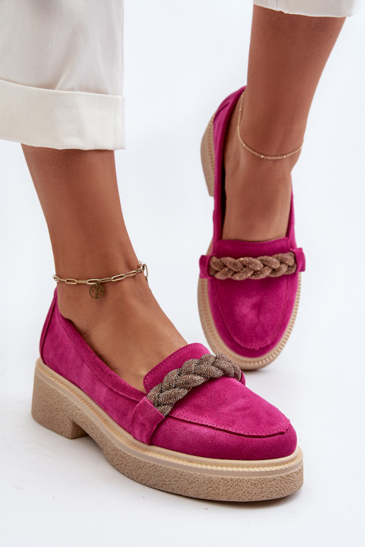 Zazoo 3429/W Women's Suede Moccasins with Decoration Fuchsia