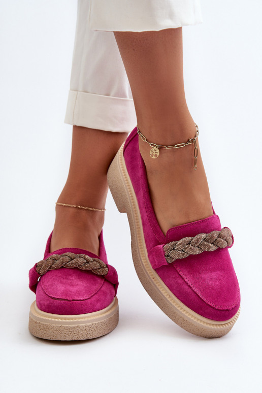 Zazoo 3429/W Women's Suede Moccasins with Decoration Fuchsia