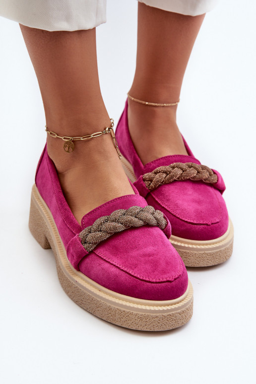 Zazoo 3429/W Women's Suede Moccasins with Decoration Fuchsia