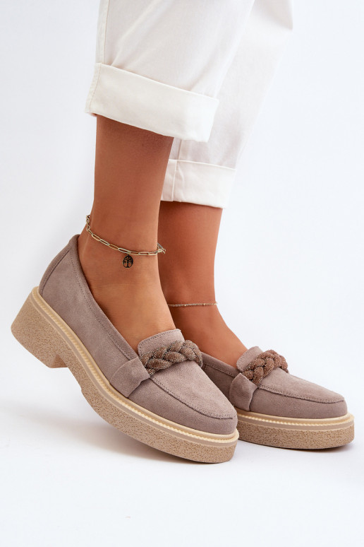 Women's Suede Moccasins with Decoration Cappuccino Zazoo 3429/W