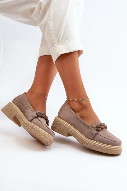 Women's Suede Moccasins with Decoration Cappuccino Zazoo 3429/W