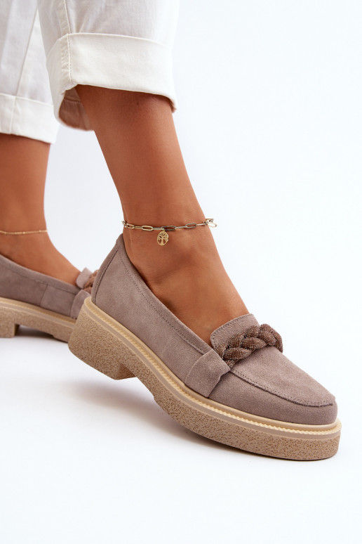 Women's Suede Moccasins with Decoration Cappuccino Zazoo 3429/W