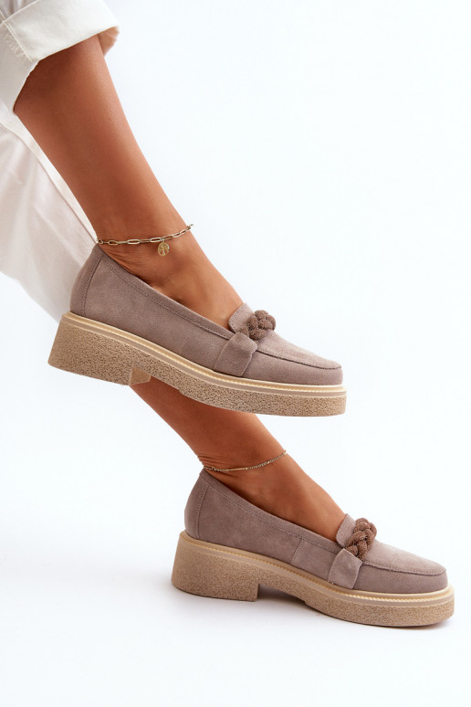 Women's Suede Moccasins with Decoration Cappuccino Zazoo 3429/W