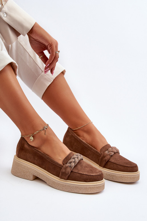Zazoo 3429/W Women's Suede Moccasins With Decoration Brown