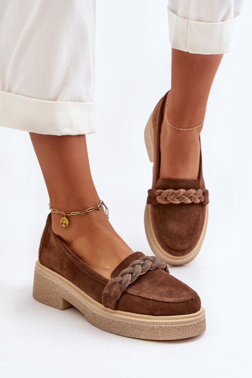 Zazoo 3429/W Women's Suede Moccasins With Decoration Brown