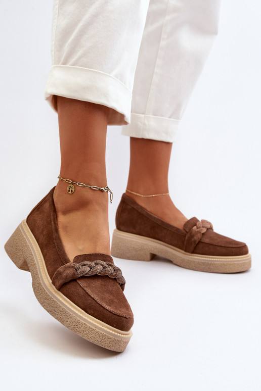 Zazoo 3429/W Women's Suede Moccasins With Decoration Brown