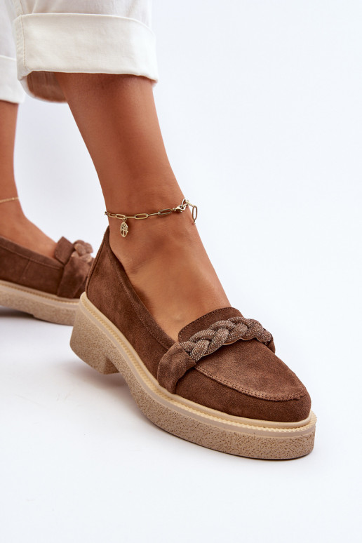 Zazoo 3429/W Women's Suede Moccasins With Decoration Brown