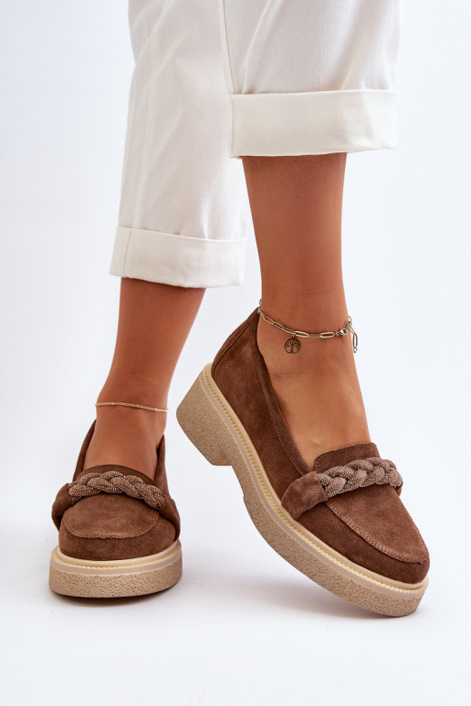 Zazoo 3429/W Women's Suede Moccasins With Decoration Brown