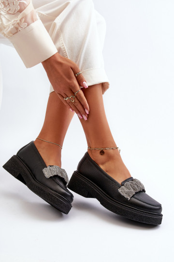 Women's Leather Loafers with Decorative Strap Zazoo 3419 Black 2
