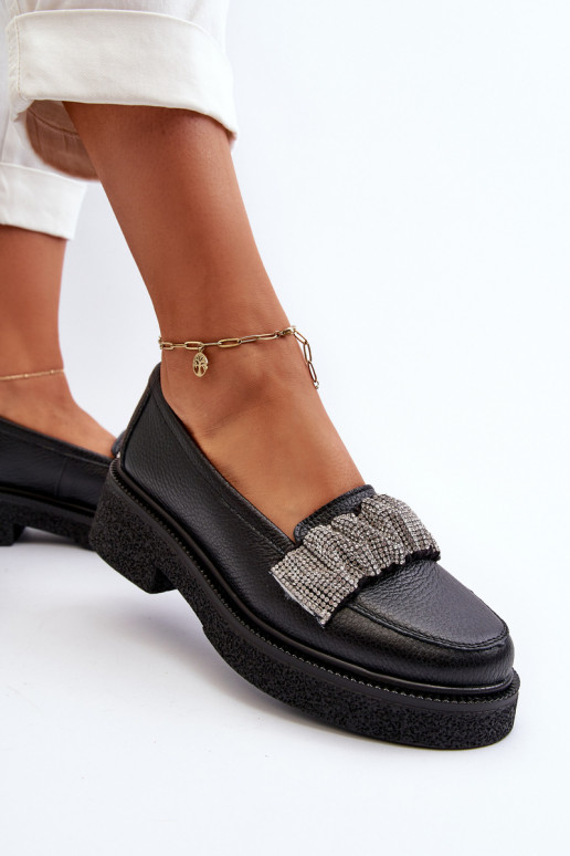 Zazoo 3419 Mokasyny Damskie SkórzanewithOzdobnym Paseczkiem Czarne Zazoo 3419 Mokasyny Damskie SkórzanewithOzdobnym Paseczkiem Czarne