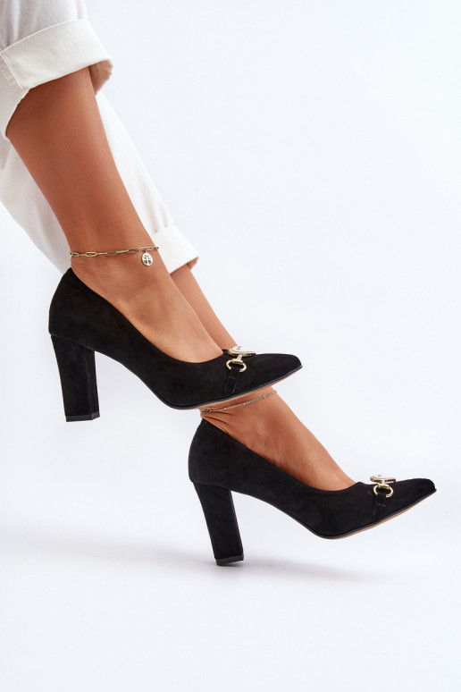 Black Suede Pumps with Heart on Heel Zazoo 2453/OS Black Suede Pumps with Heart on Heel Zazoo 2453/OS