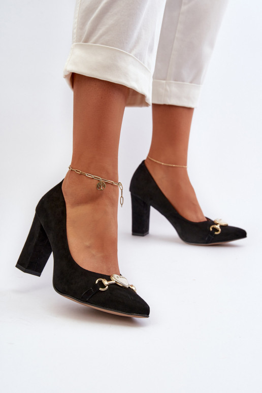 Black Suede Pumps with Heart on Heel Zazoo 2453/OS Black Suede Pumps with Heart on Heel Zazoo 2453/OS