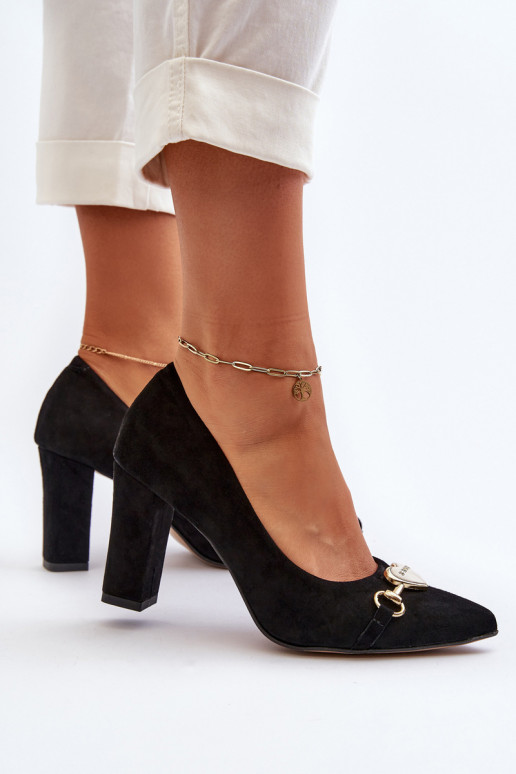 Black Suede Pumps with Heart on Heel Zazoo 2453/OS Black Suede Pumps with Heart on Heel Zazoo 2453/OS