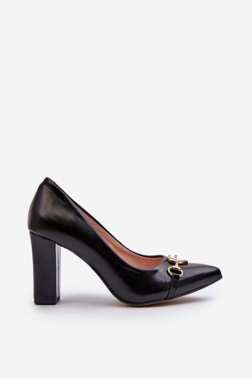 Black Leather Court Shoes with Heart Zazoo 2453/OS Black Leather Court Shoes with Heart Zazoo 2453/OS