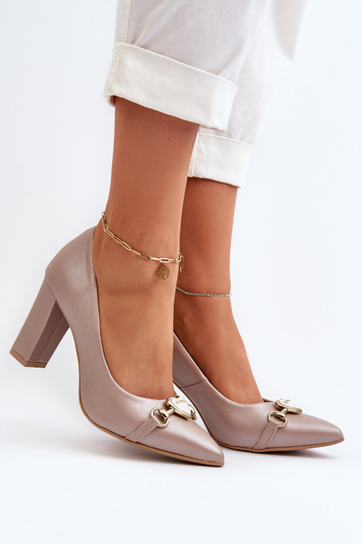 Pearl Heart Leather Court Shoes with Block Heel Zazoo 2453/OS