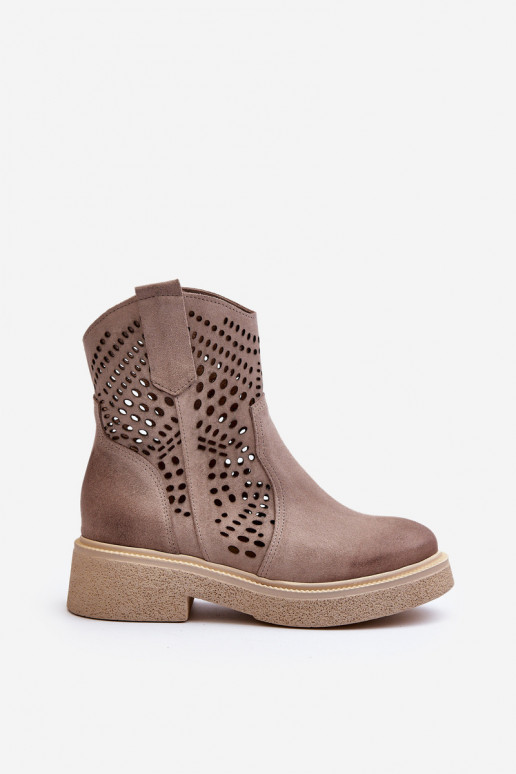 Zazoo 3470 Suede Women's Flat Heel Ankle Boots Cut-out Cappuccino Zazoo 3470 Suede Women's Flat Heel Ankle Boots Cut-out Cappuccino