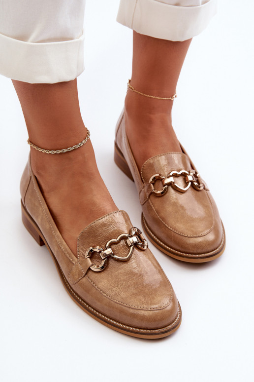 Leather Women's Patent Loafers Laura Messi 2760 Brown