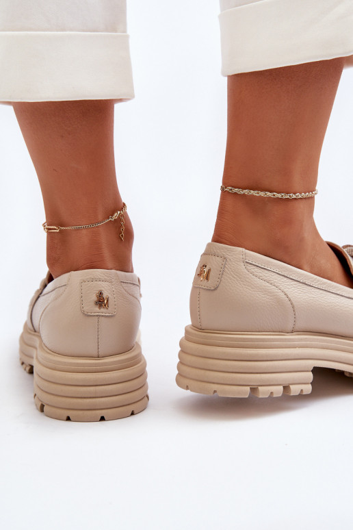 Women's Leather Moccasins with Ornament Laura Messi 2780 Beige Women's Leather Moccasins with Ornament Laura Messi 2780 Beige