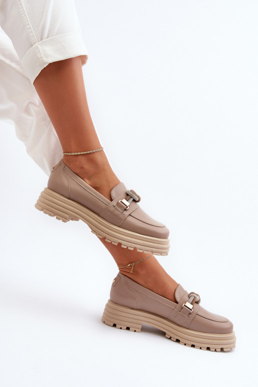 Women's Leather Moccasins with Decoration Laura Messi 2780 Dark Beige Women's Leather Moccasins with Decoration Laura Messi 2780 Dark Beige
