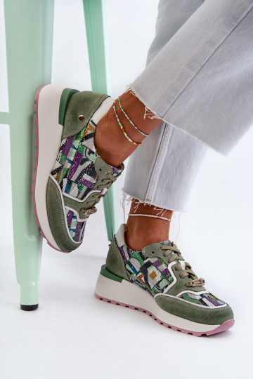 Women's Leather Platform Sneakers Maciejka 06390-09 Seledynowe 2