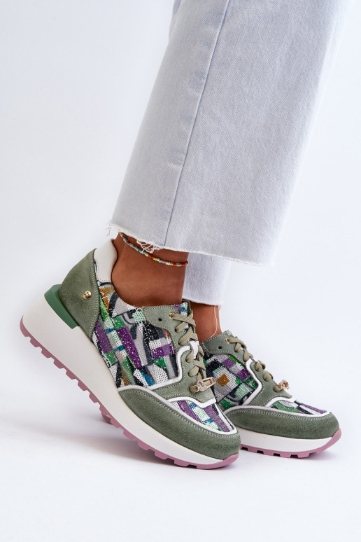 Women's Leather Platform Sneakers Maciejka 06390-09 Seledynowe Women's Leather Platform Sneakers Maciejka 06390-09 Seledynowe