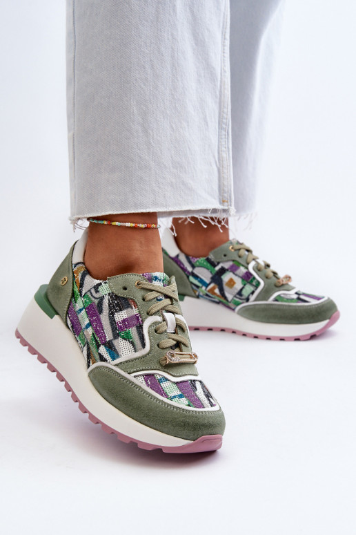 Women's Leather Platform Sneakers Maciejka 06390-09 Seledynowe Women's Leather Platform Sneakers Maciejka 06390-09 Seledynowe