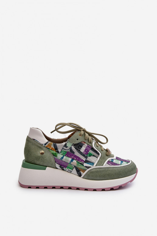 Women's Leather Platform Sneakers Maciejka 06390-09 Seledynowe Women's Leather Platform Sneakers Maciejka 06390-09 Seledynowe