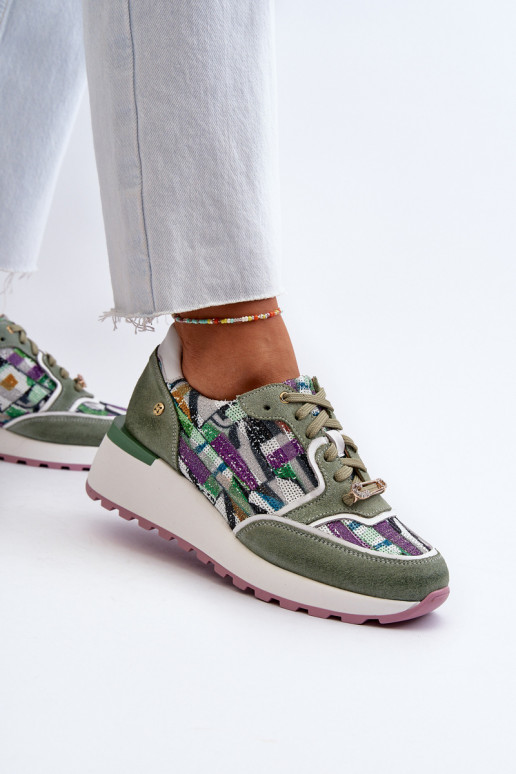 Women's Leather Platform Sneakers Maciejka 06390-09 Seledynowe Women's Leather Platform Sneakers Maciejka 06390-09 Seledynowe