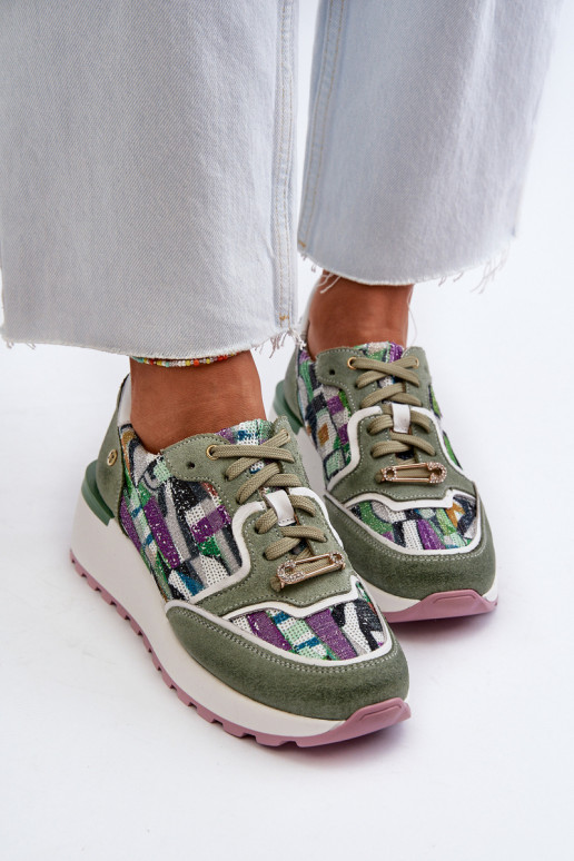 Women's Leather Platform Sneakers Maciejka 06390-09 Seledynowe Women's Leather Platform Sneakers Maciejka 06390-09 Seledynowe