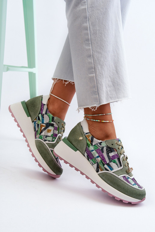 Women's Leather Platform Sneakers Maciejka 06390-09 Seledynowe Women's Leather Platform Sneakers Maciejka 06390-09 Seledynowe