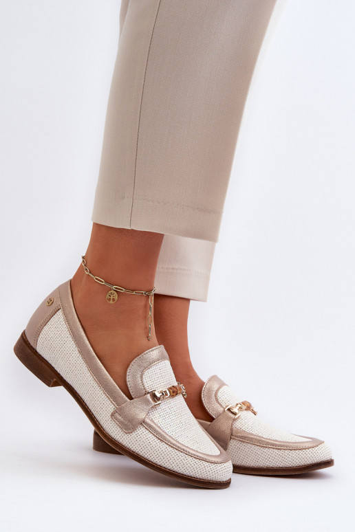 Leather Moccasins With Gold Ornament Maciejka 06442-25 Gold Leather Moccasins With Gold Ornament Maciejka 06442-25 Gold