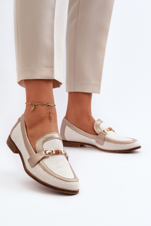 Leather Moccasins With Gold Ornament Maciejka 06442-25 Gold Leather Moccasins With Gold Ornament Maciejka 06442-25 Gold